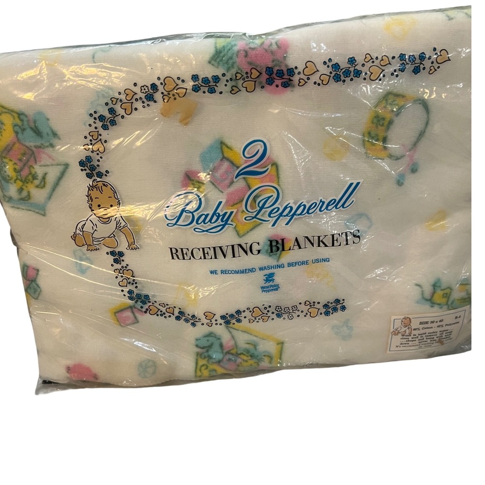 Vintage Baby Pepperell Receiving Blankets 2 Pack Dinosaur Hearts 30x40 NEW